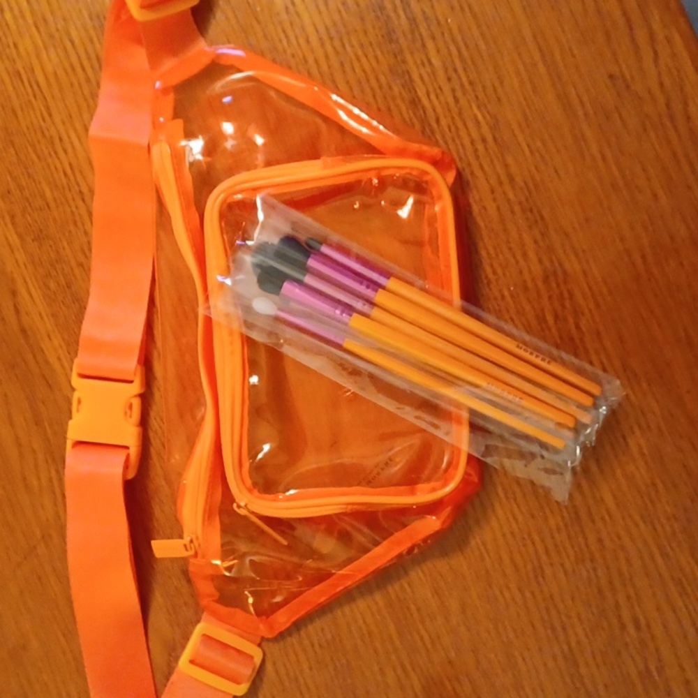 NWOT Morphe Orange Fanny Pack with Purple and Black Brush Set
